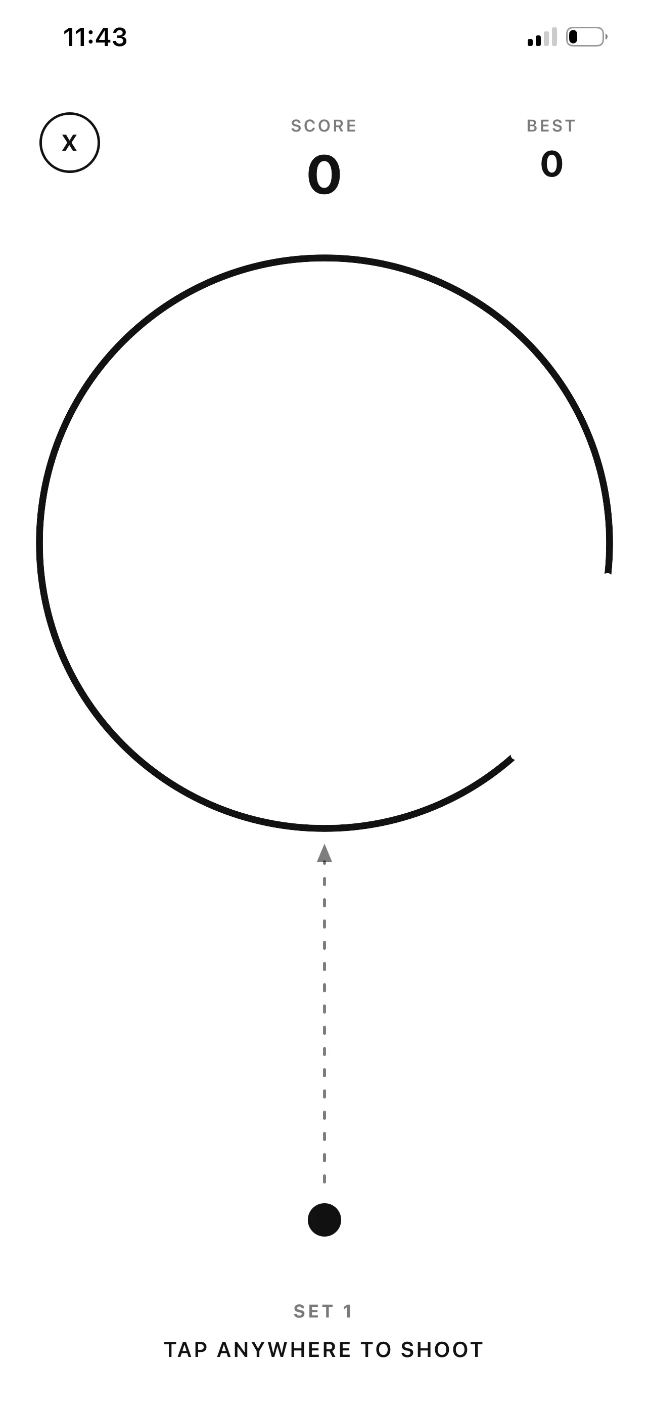 GateShot classic game at the beginning of a round with a large circular gate
