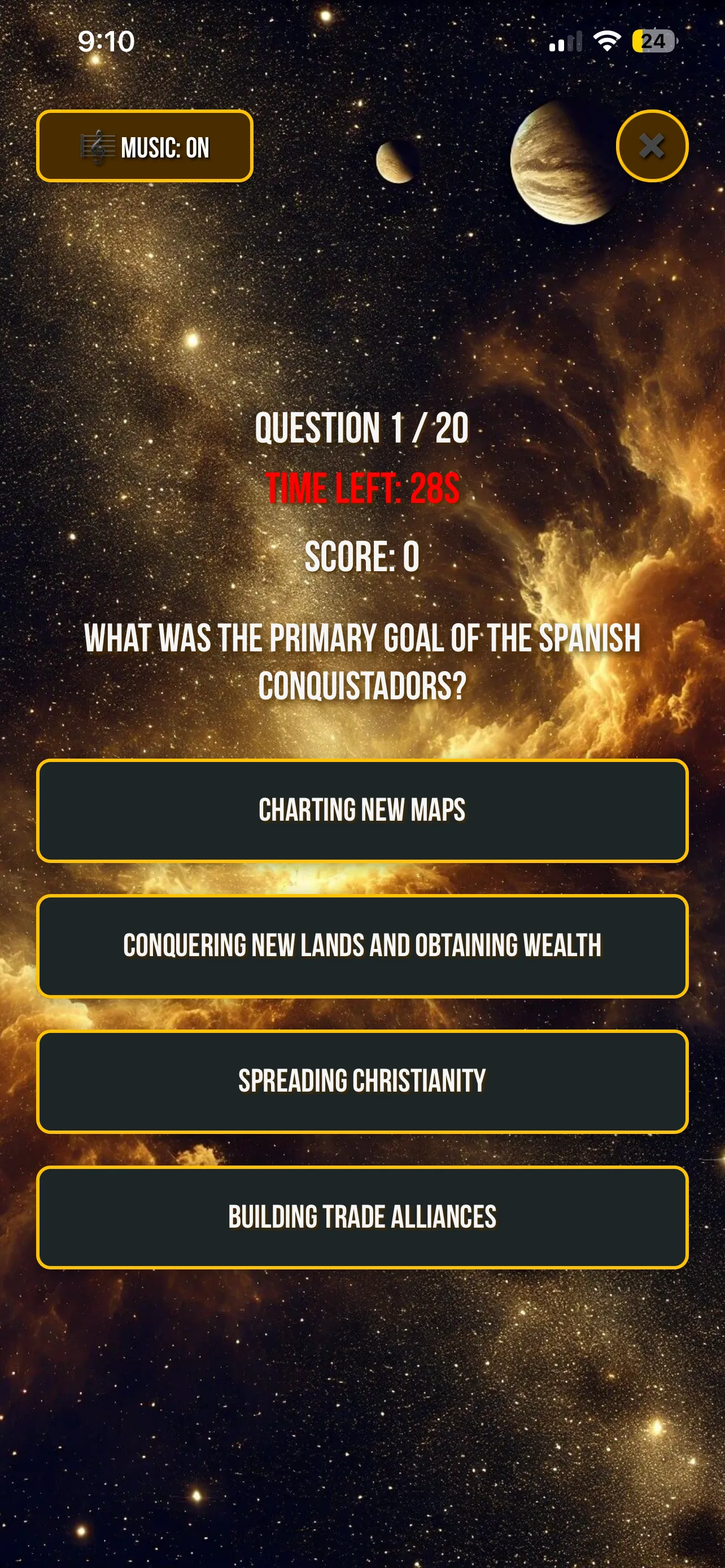 Quiziverse timed history question with four answer choices